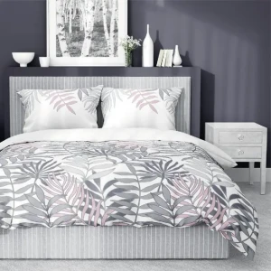 Pościel satynowa 220x200 biała szara różowa pudrowa liście 3550 D Home Satin 08