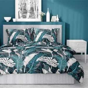 Pościel satynowa 160x200 Liście turkusowa różowa szara 4034 B Home Satin 1204034 B Home Satin 120