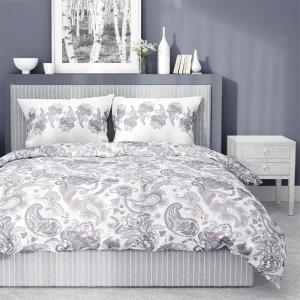 Pościel satynowa 160x200 Paisley biała szara różowa pudrowa 4039 B Home Satin 120