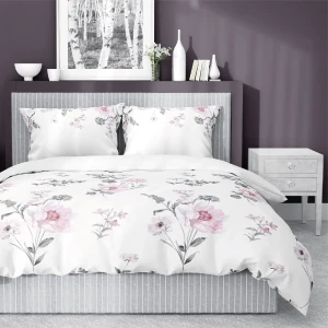 Pościel satynowa 160x200 Kwiaty biała różowa 4054 B Home Satin 124