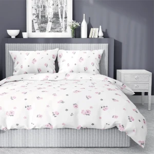 Pościel satynowa 160x200 Kwiaty biała różowa ciemna 4060 B Home Satin 124