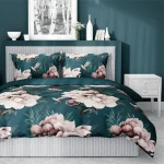 Pościel satynowa 160x200 zielona ciemna kwiaty 4202 A Home Satin 08