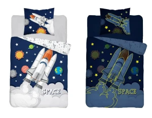Pościel bawełniana 160x200 RAKIETA KOSMICZNA -świecąca w ciemności 