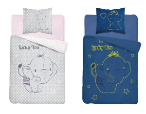 Pościel bawełniana 160x200 SŁODKI SŁONIK I GWIAZDKI -świecąca w ciemności 