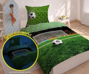 Pościel świecąca w ciemności 160x200 3364 A  piłki ,boisko, piłkarska piłka nożna zielona młodzieżowa bawełniana Detexpol