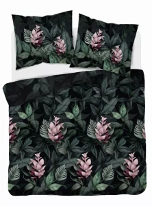 Pościel satynowa 220x200 czarna zielona kwiaty 4912 A Home Satin 80